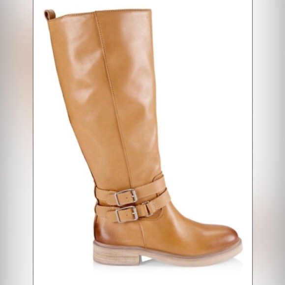 Sam Edelman Freda Tall Leather Riding Boots Tan Size 8.5 Moto Biker Buckles NEW - Picture 2 of 16